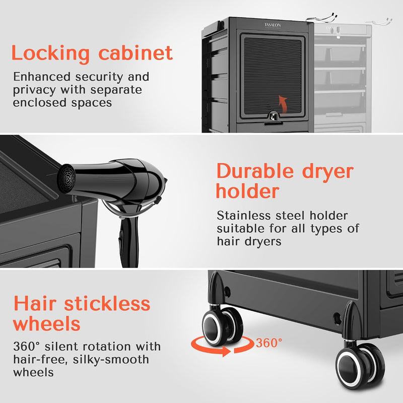 Lockable Salon Trolley Cart - Drawers & Bucket Storage