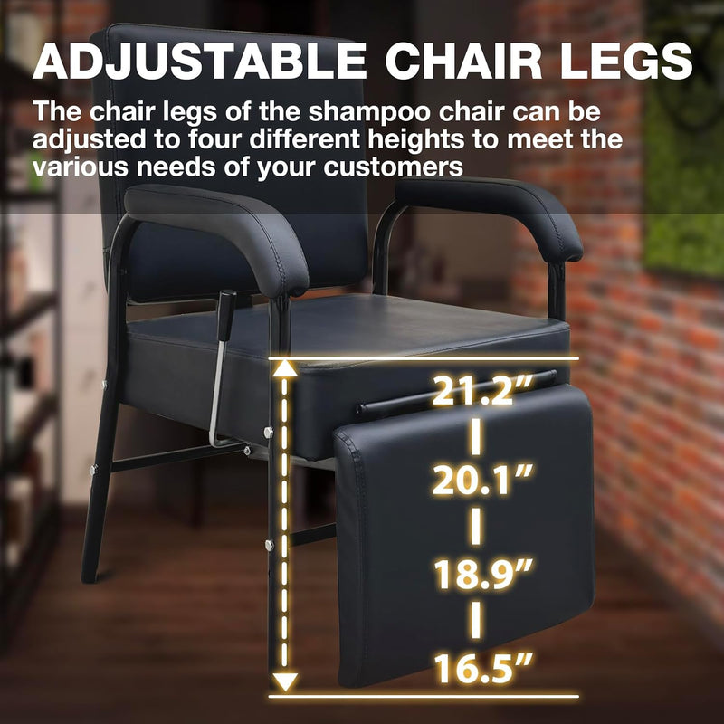 Reclining Shampoo Chair w/ Footrest (Black) 