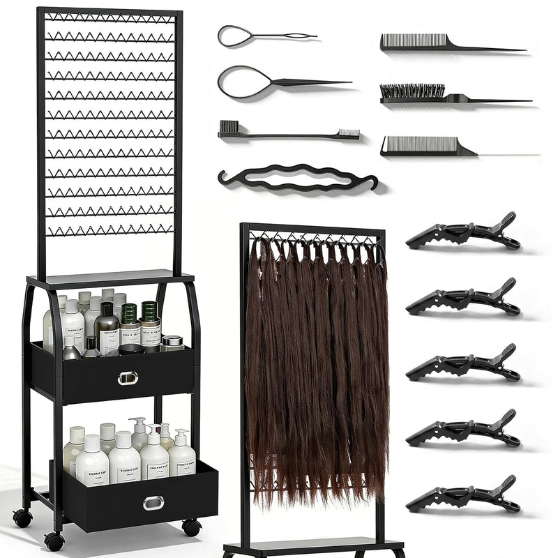 Braiding Hair Rack w/ Wheels & Storage - 2 Sided & 286 Pegs  