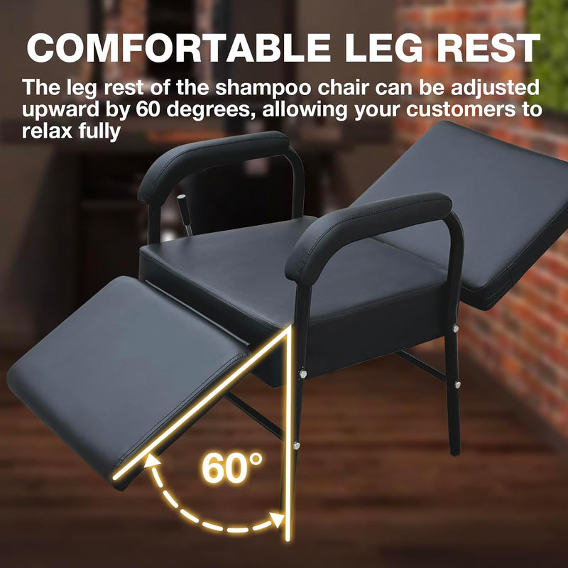 Reclining Shampoo Chair w/ Footrest (Black) 