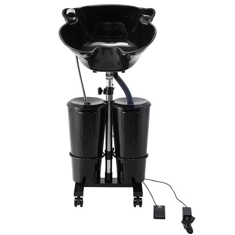 Portable Shampoo Bowl, Electric Pump Sink for Hair Washing, 2 Buckets 2 Showerheads Adjustable Height and Angle, Black