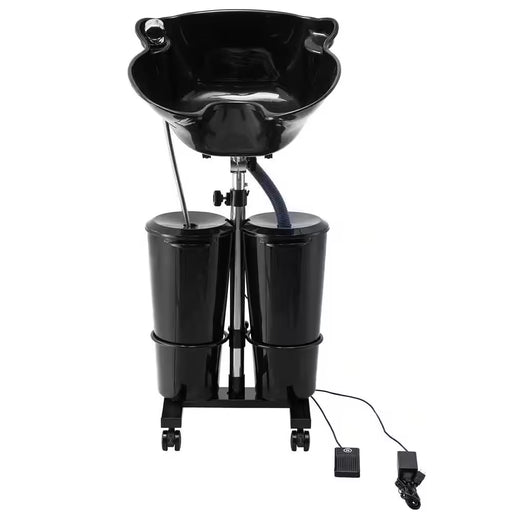 Portable Shampoo Bowl, Electric Pump Sink for Hair Washing, 2 Buckets 2 Showerheads Adjustable Height and Angle, Black