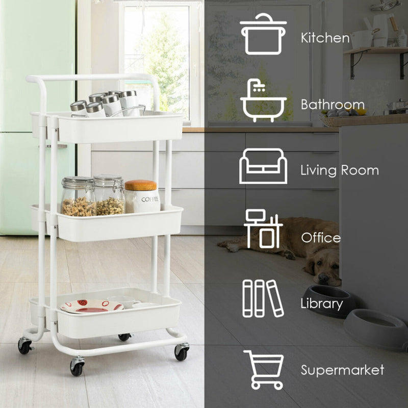 3 Tier Metal Utility Studio Cart (White)