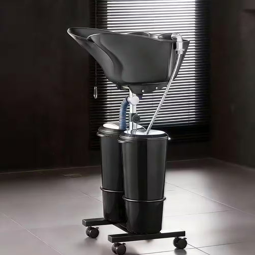 Portable Shampoo Bowl, Electric Pump Sink for Hair Washing, 2 Buckets 2 Showerheads Adjustable Height and Angle, Black