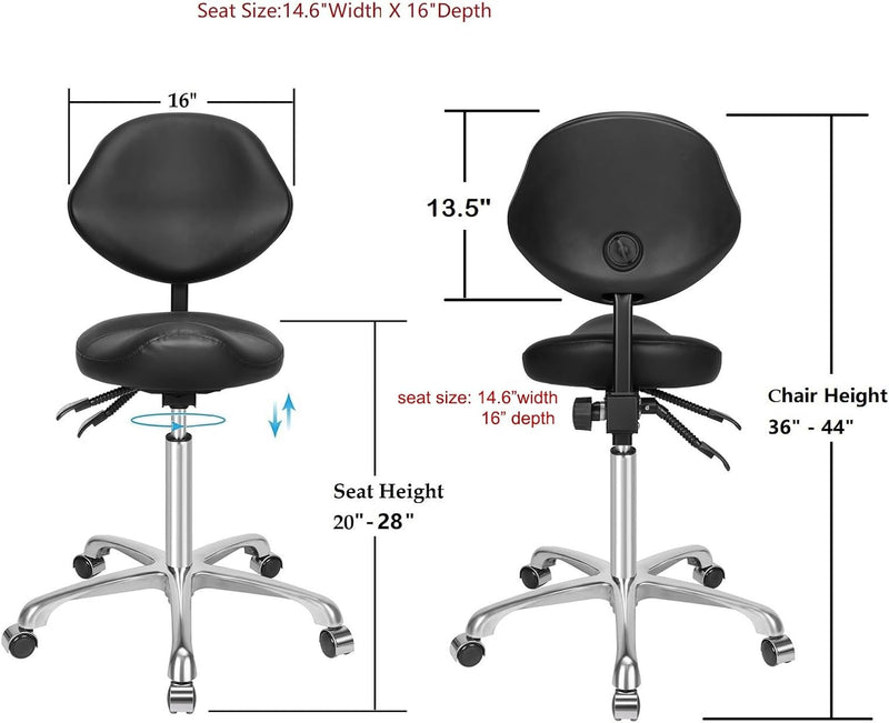 Saddle Stool with Back Support: Rolling Saddle Chair with Wheels