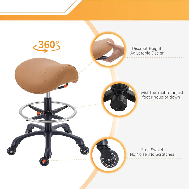 Saddle Stool w/ Footrest (Brown)