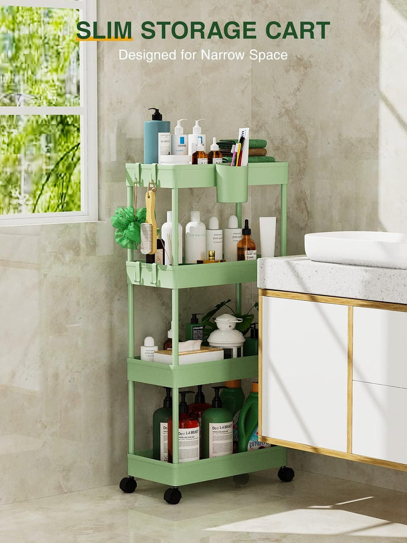 Slim 4 Tier Metal Utility Studio Cart (Green)