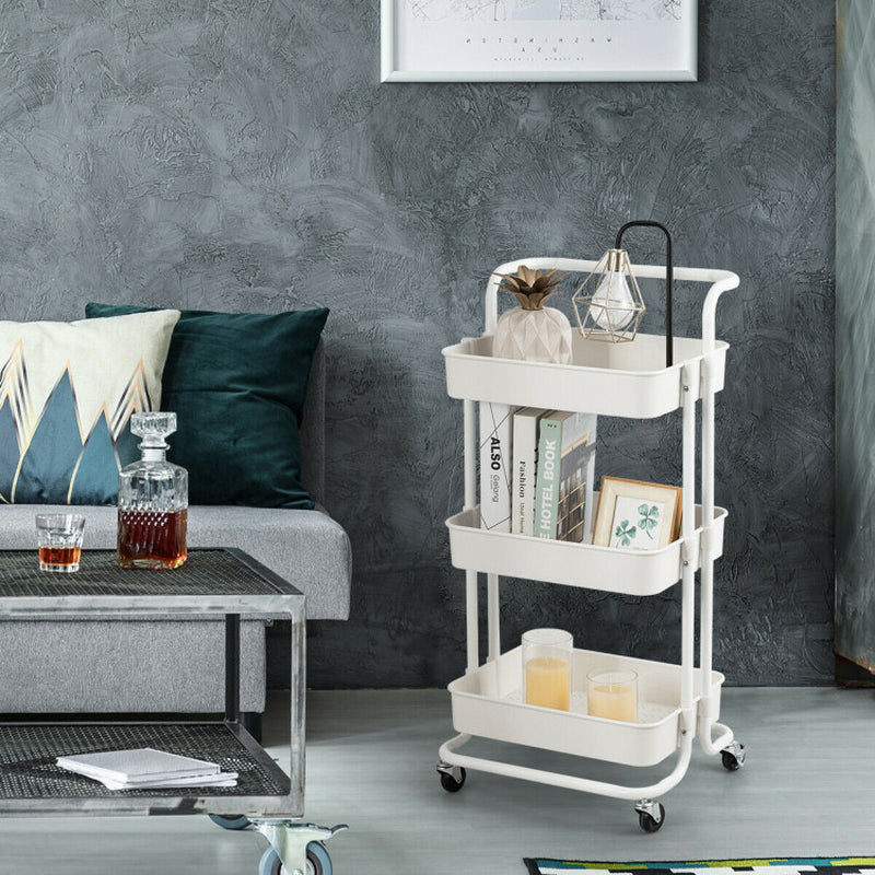 3 Tier Metal Utility Studio Cart (White)