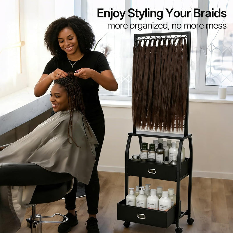 Braiding Hair Rack w/ Wheels & Storage - 2 Sided & 286 Pegs  