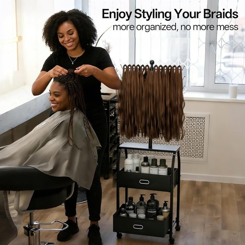 Portable Braiding Hair Rack - 168 Pegs w/ Wheels & Storage Drawers
