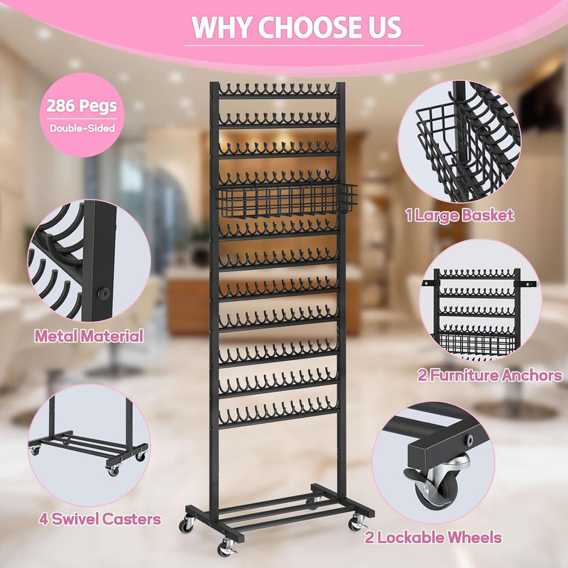 Braiding Hair Rack w/ Wheels - 2 Sided & 286 Pegs 