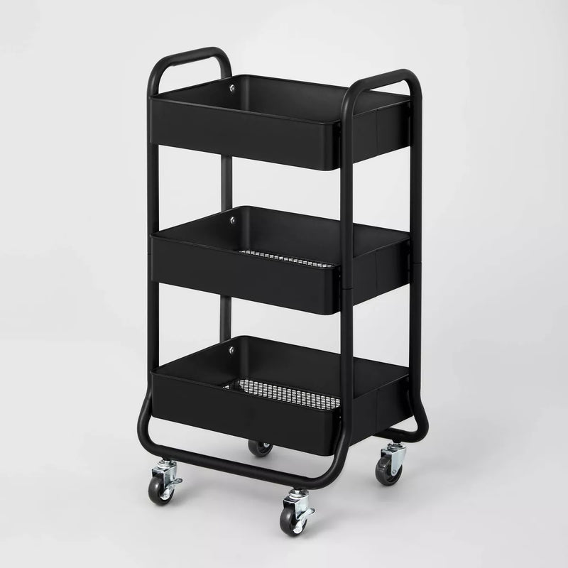3 Tier Metal Utility Studio Cart (Black)