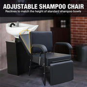 Reclining Shampoo Chair w/ Footrest (Black) 