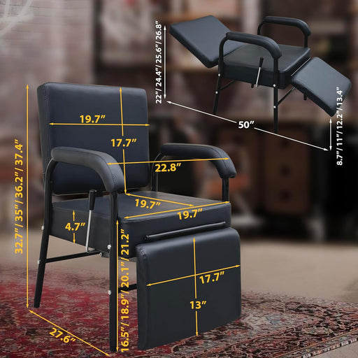 Reclining Shampoo Chair w/ Footrest (Black) 