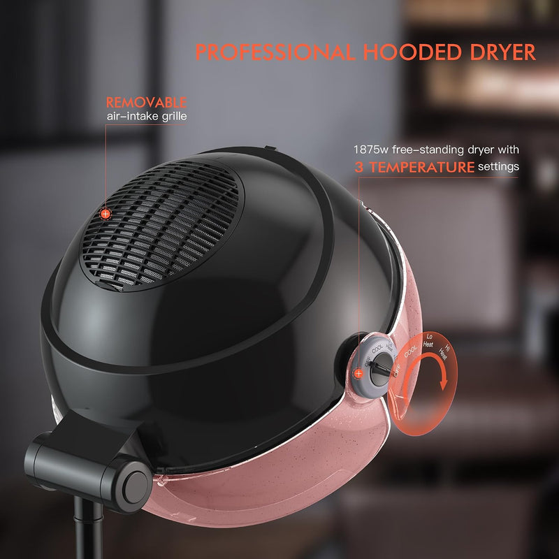 Hooded Dryer - 1875W Professional Ionic Hair Dryer (Pink)