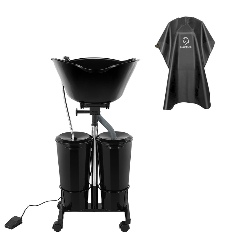 Portable Plastic Shampoo Bowl Unit with 2 Bucket with Electric Pump and Drain Hoses 270 Degree Rotation of Shampoo Basin Height Adjustable Barber and Stylist Hair Salon Accessories Black