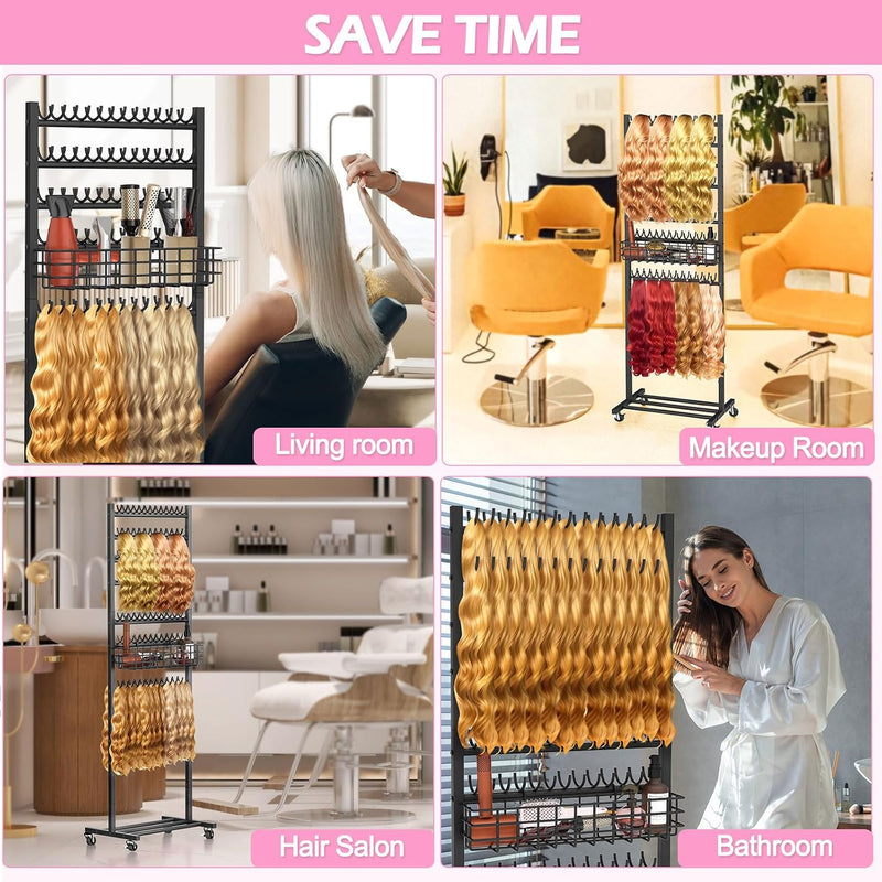 Braiding Hair Rack w/ Wheels - 2 Sided & 286 Pegs 
