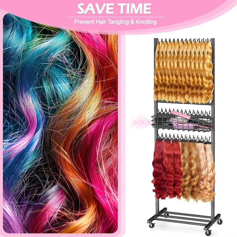 Braiding Hair Rack w/ Wheels - 2 Sided & 286 Pegs 