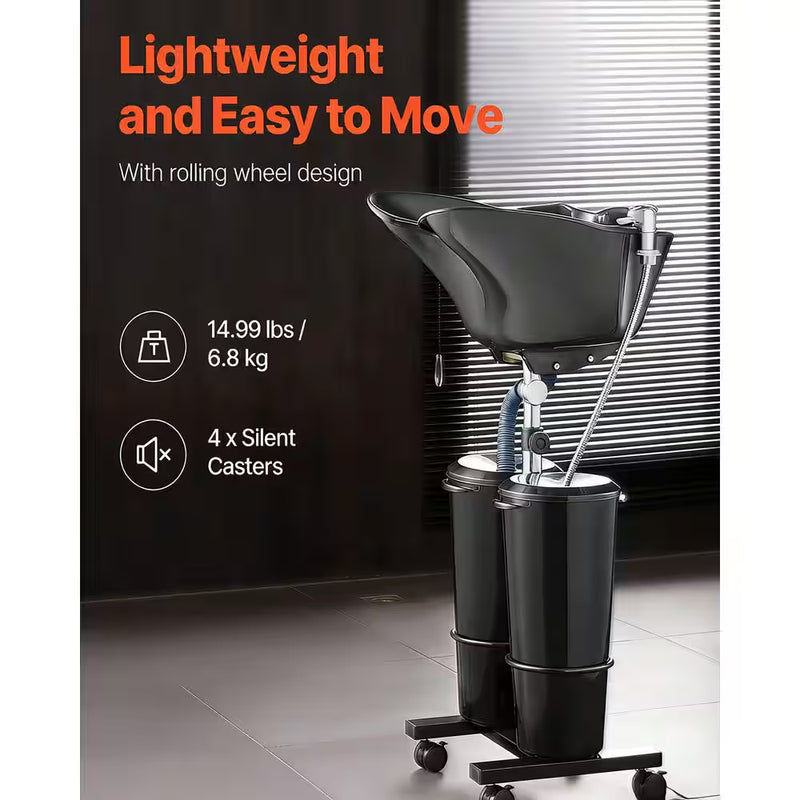 Portable Shampoo Bowl, Electric Pump Sink for Hair Washing, 2 Buckets 2 Showerheads Adjustable Height and Angle, Black