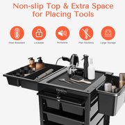 Lockable Salon Trolley Cart - Drawers & Bucket Storage