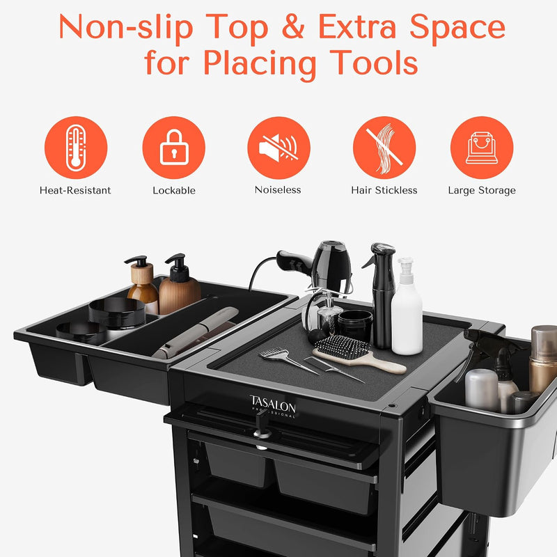 Lockable Salon Trolley Cart - Drawers & Bucket Storage