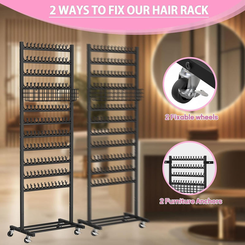 Braiding Hair Rack w/ Wheels - 2 Sided & 286 Pegs 
