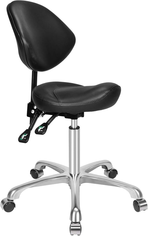 Saddle Stool with Back Support: Rolling Saddle Chair with Wheels