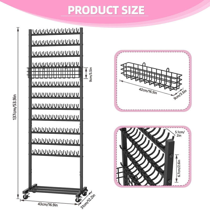 Braiding Hair Rack w/ Wheels - 2 Sided & 286 Pegs 