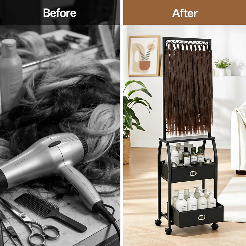 Braiding Hair Rack w/ Wheels & Storage - 2 Sided & 286 Pegs  