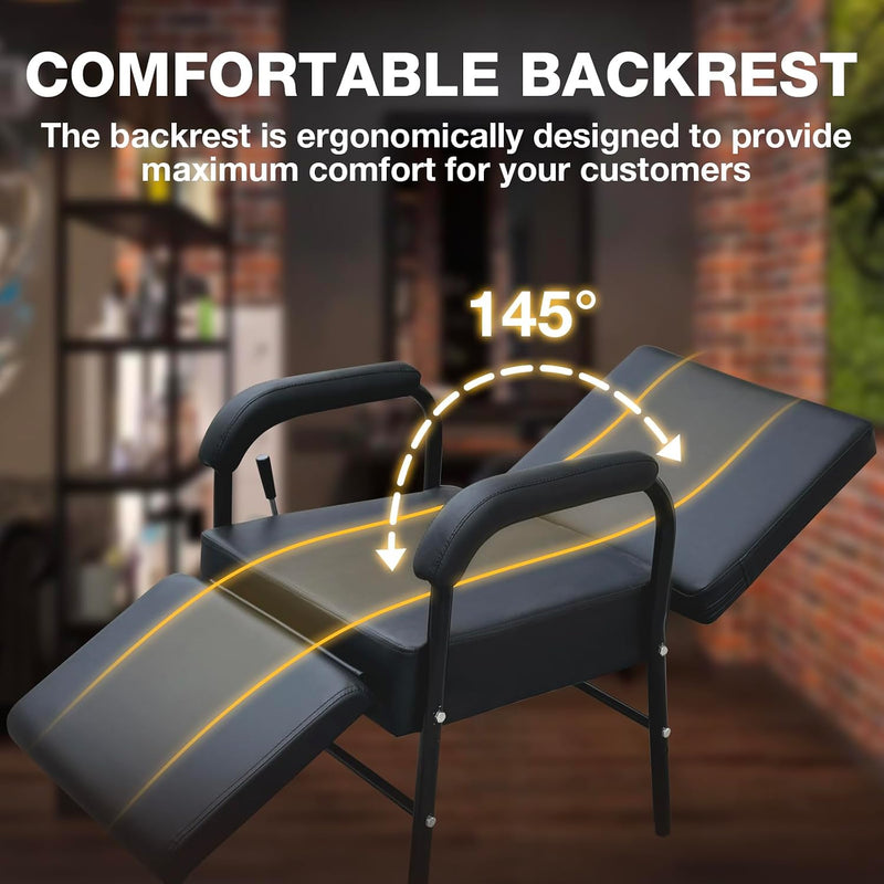Reclining Shampoo Chair w/ Footrest (Black) 