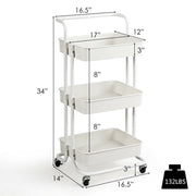 3 Tier Metal Utility Studio Cart (White)