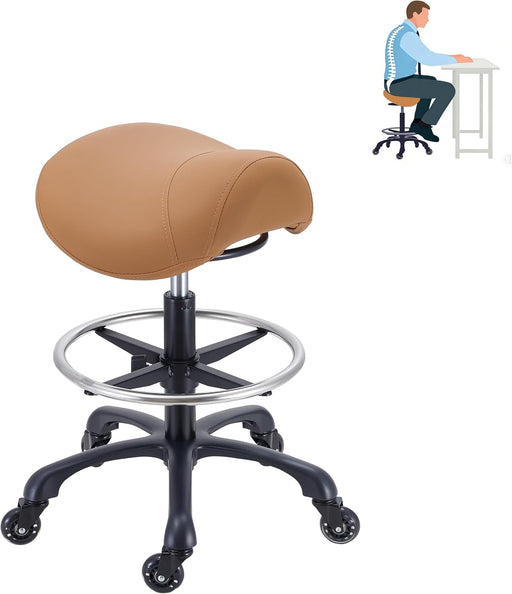Saddle Stool w/ Footrest (Brown)