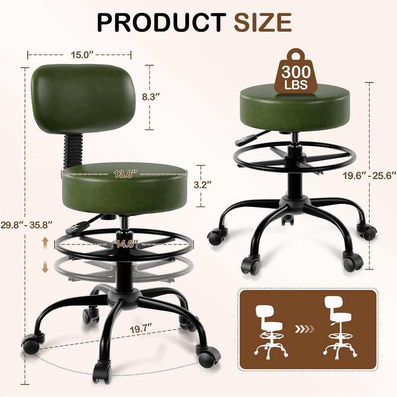 Traditional Stool w/ Footrest (Green)
