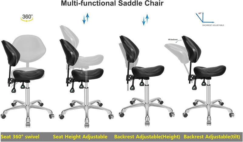 Saddle Stool with Back Support: Rolling Saddle Chair with Wheels