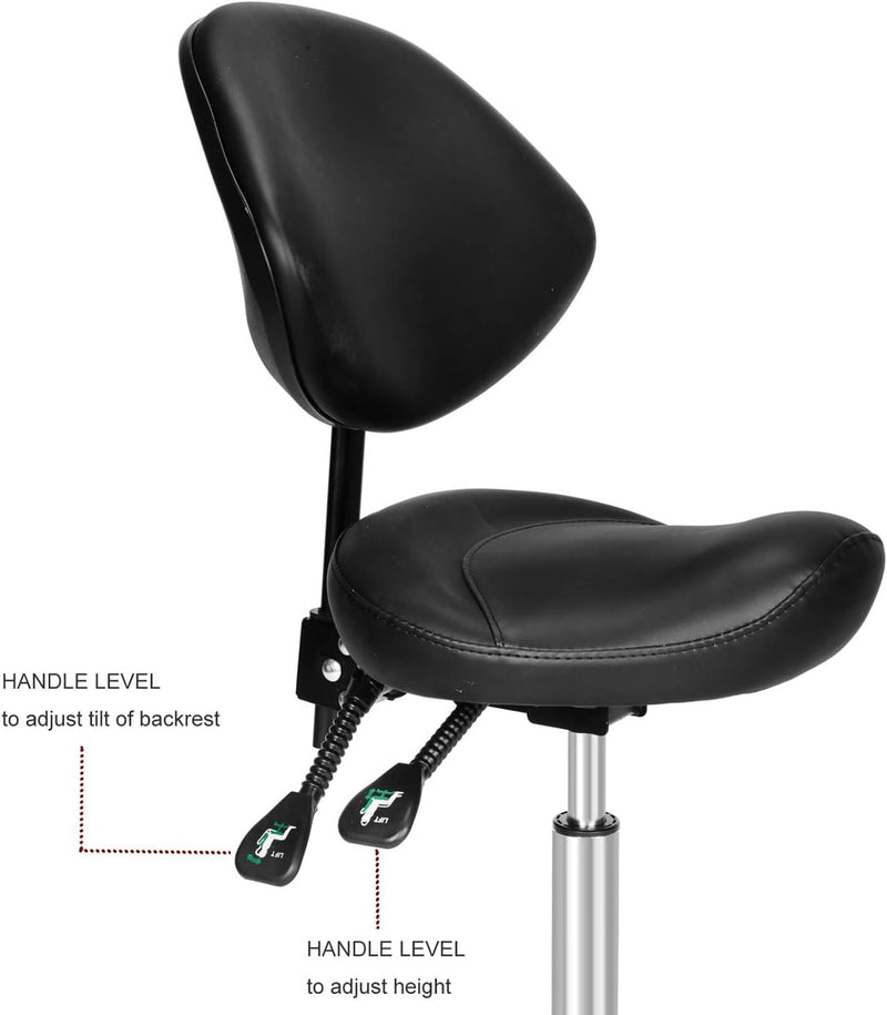 Saddle Stool with Back Support: Rolling Saddle Chair with Wheels