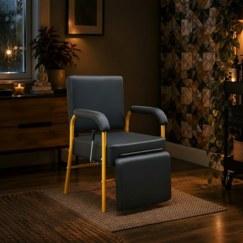 Reclining Shampoo Chair w/ Footrest (Gold)