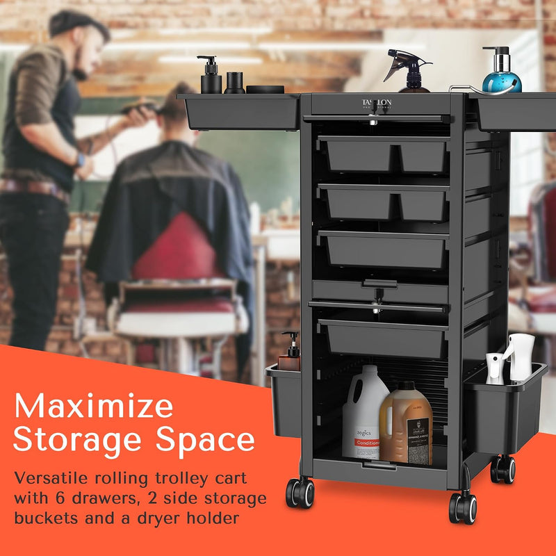 Lockable Salon Trolley Cart - Drawers & Bucket Storage