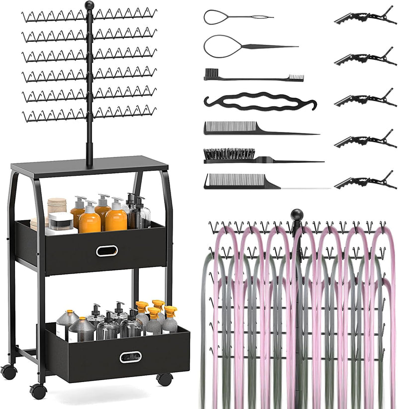 Portable Braiding Hair Rack - 168 Pegs w/ Wheels & Storage Drawers