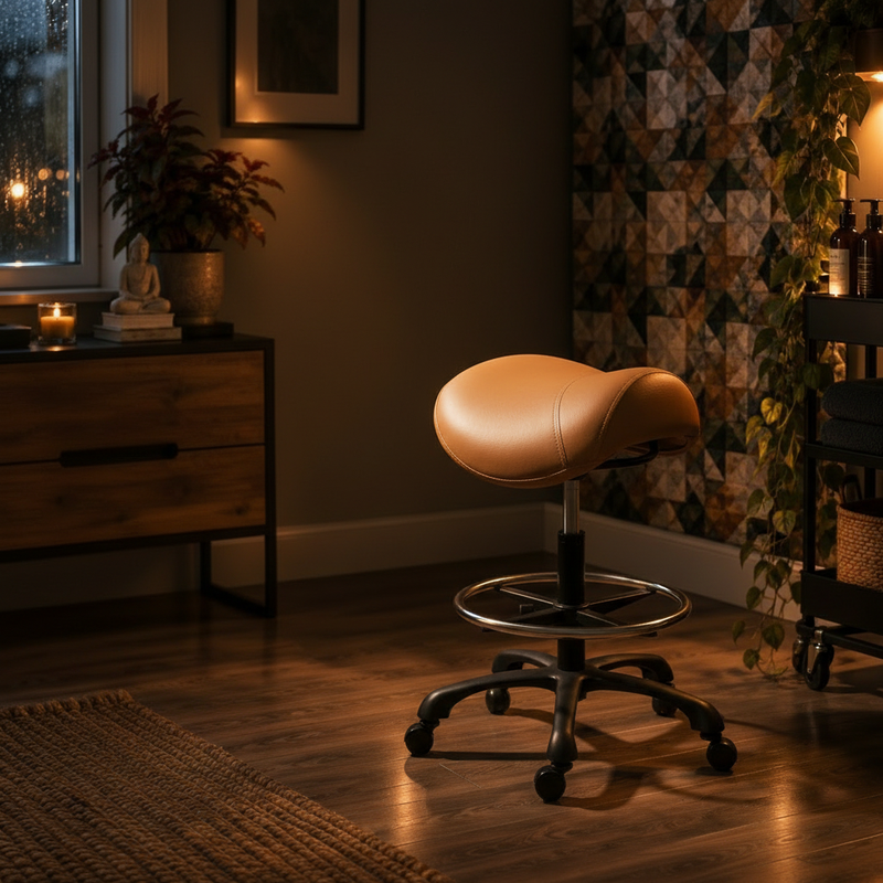 Saddle Stool w/ Footrest (Brown)