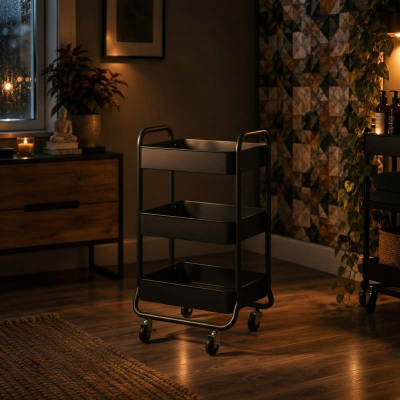 3 Tier Metal Utility Studio Cart (Black)