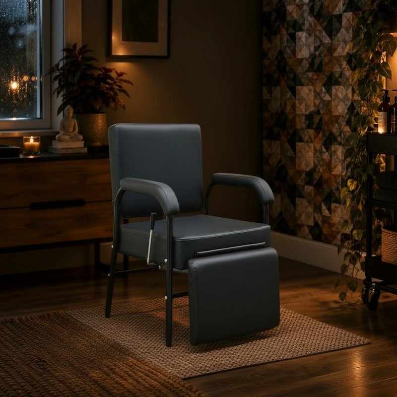 Reclining Shampoo Chair w/ Footrest (Black)