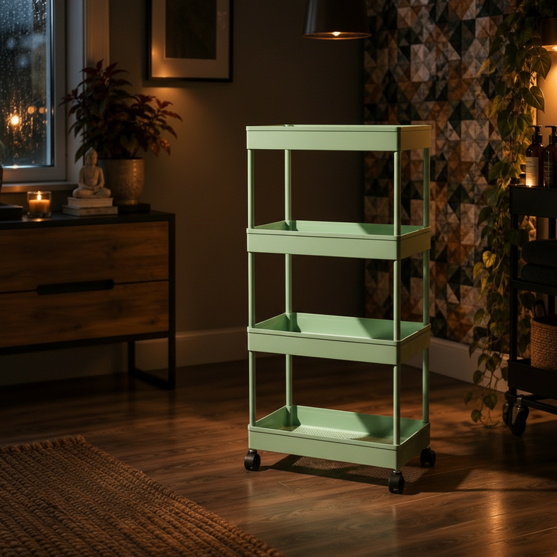 Slim 4 Tier Metal Utility Studio Cart (Green)