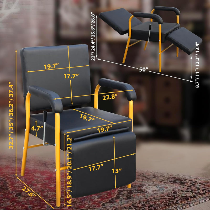 Reclining Shampoo Chair w/ Footrest (Gold)