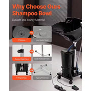 Portable Shampoo Bowl, Electric Pump Sink for Hair Washing, 2 Buckets 2 Showerheads Adjustable Height and Angle, Black