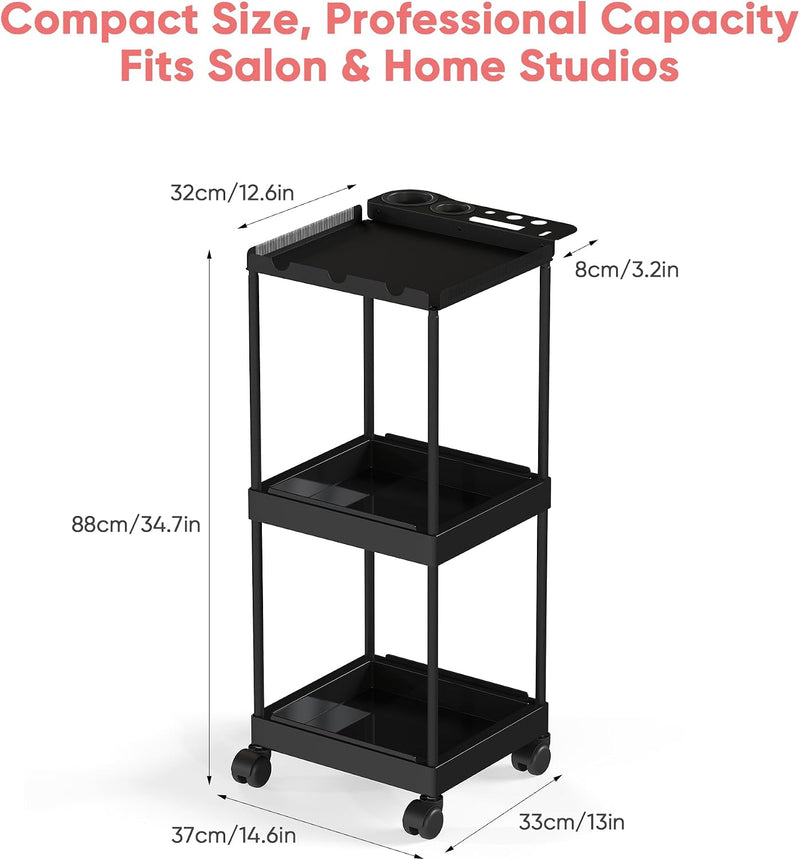 Rolling Utility Salon Cart w/ 3 Tier Storage 