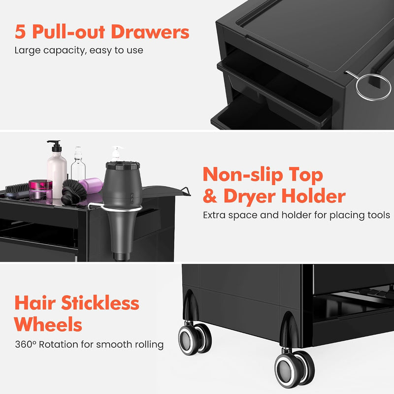 Salon Trolley Cart - 5 Layer Drawer Storage