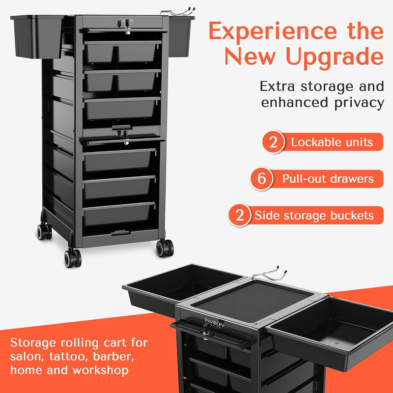 Lockable Salon Trolley Cart - Drawers & Bucket Storage