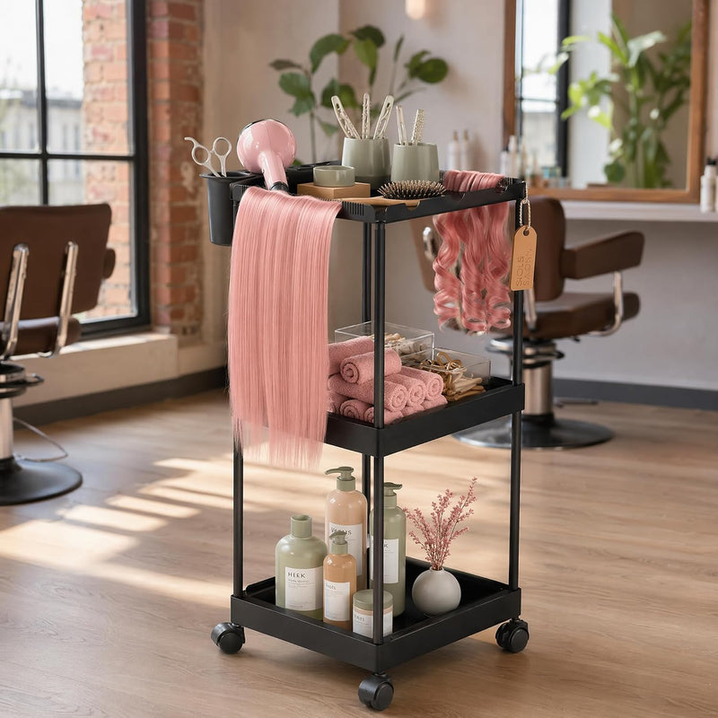 Rolling Utility Salon Cart w/ 3 Tier Storage 
