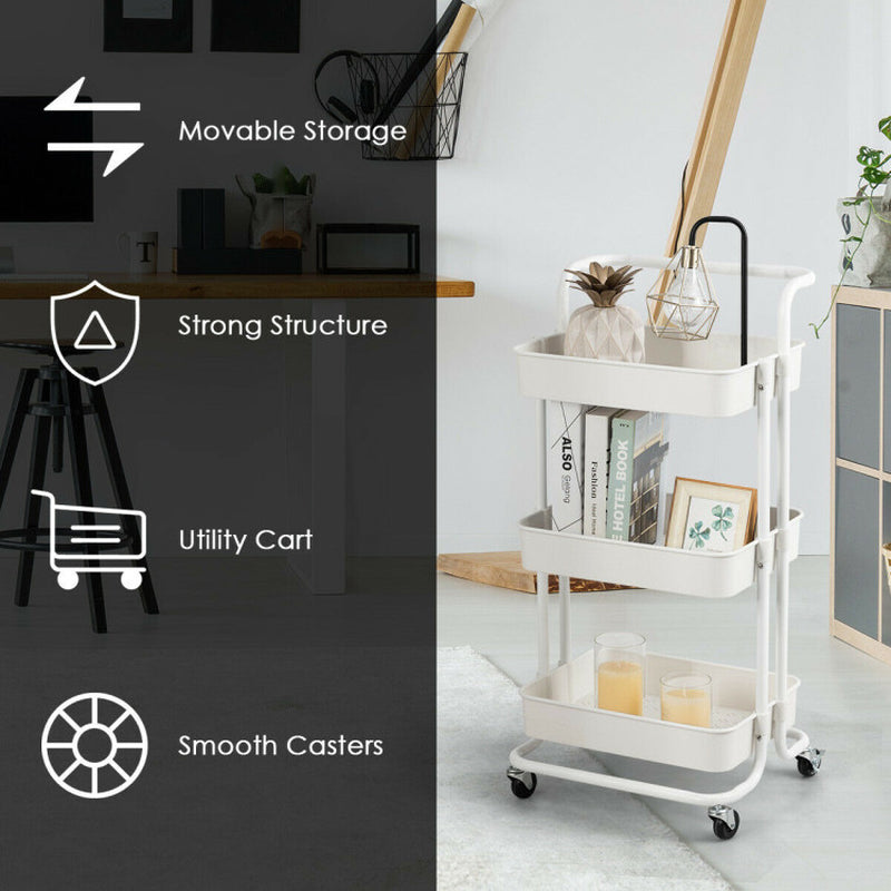 3 Tier Metal Utility Studio Cart (White)