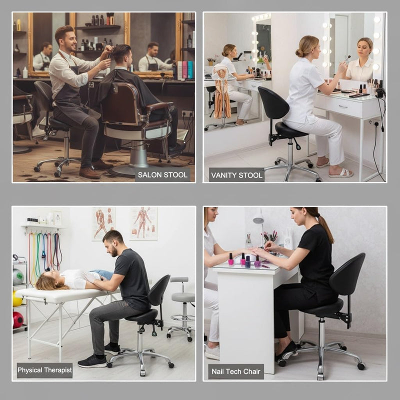 Saddle Stool with Back Support: Rolling Saddle Chair with Wheels
